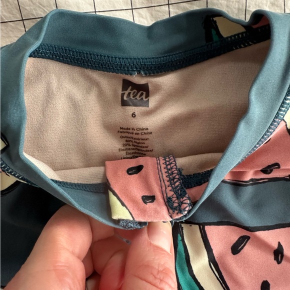 Tea Collection Kids One-Piece Swimsuit in Blue and Pink Watermelon Print 6 - Picture 2 of 5